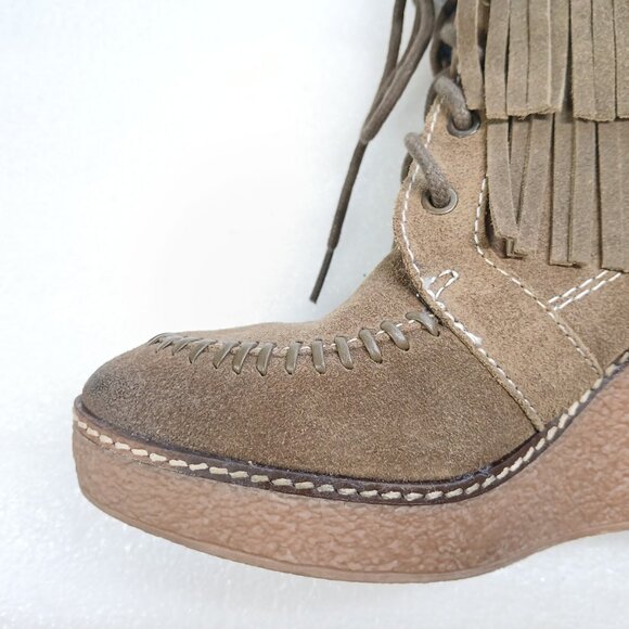 Sam Edelman Suede Fringe Ankle Wedge Boots 4" Heel Women's 8 VGUC - Picture 5 of 16